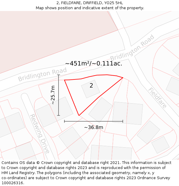 2, FIELDFARE, DRIFFIELD, YO25 5HL: Plot and title map