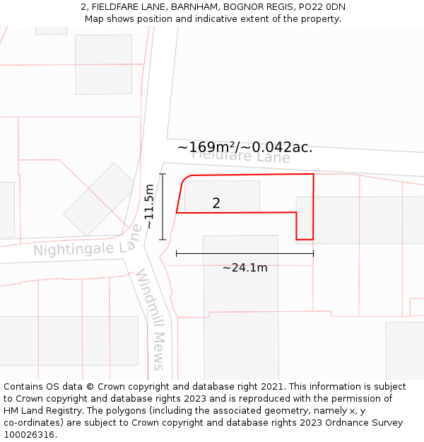 2, FIELDFARE LANE, BARNHAM, BOGNOR REGIS, PO22 0DN: Plot and title map