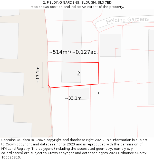 2, FIELDING GARDENS, SLOUGH, SL3 7ED: Plot and title map