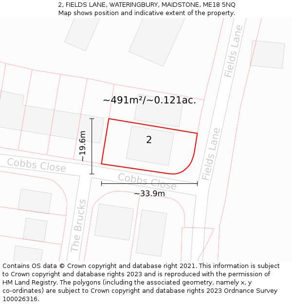 2, FIELDS LANE, WATERINGBURY, MAIDSTONE, ME18 5NQ: Plot and title map