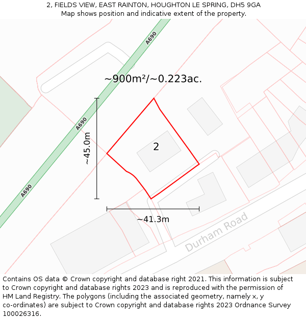 2, FIELDS VIEW, EAST RAINTON, HOUGHTON LE SPRING, DH5 9GA: Plot and title map