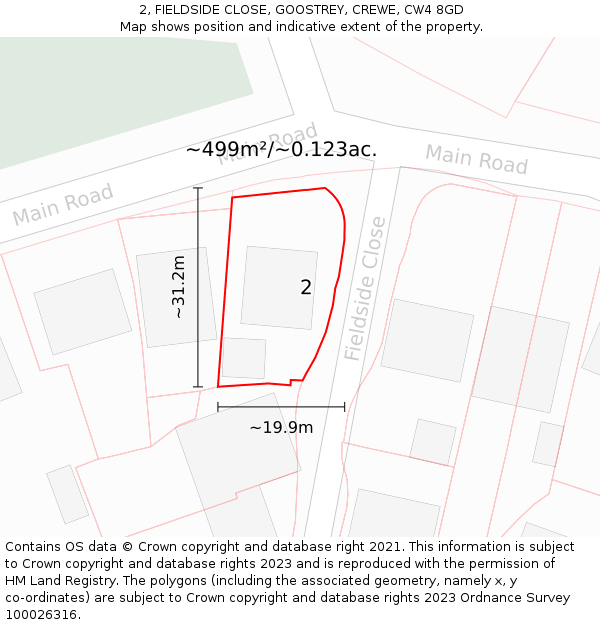 2, FIELDSIDE CLOSE, GOOSTREY, CREWE, CW4 8GD: Plot and title map