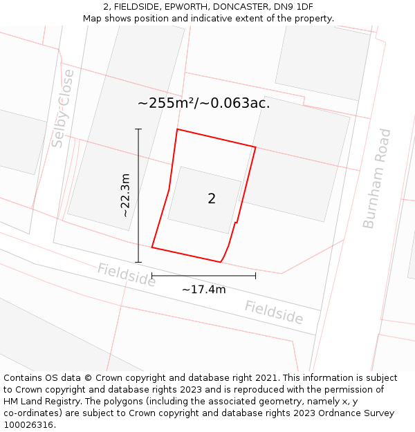 2, FIELDSIDE, EPWORTH, DONCASTER, DN9 1DF: Plot and title map