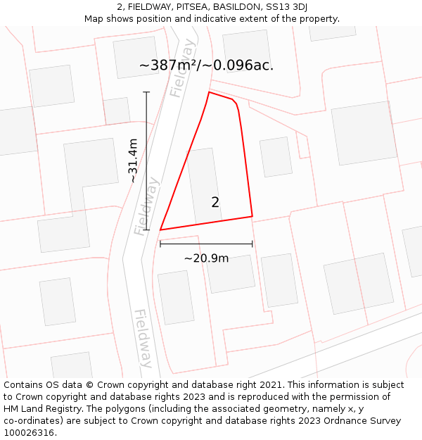 2, FIELDWAY, PITSEA, BASILDON, SS13 3DJ: Plot and title map