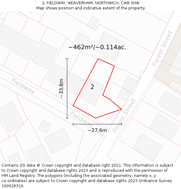 2, FIELDWAY, WEAVERHAM, NORTHWICH, CW8 3HW: Plot and title map