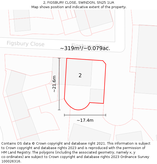 2, FIGSBURY CLOSE, SWINDON, SN25 1UA: Plot and title map