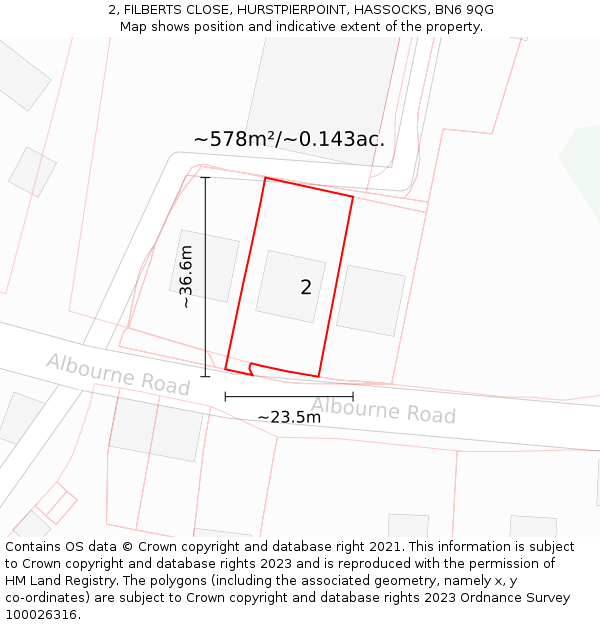 2, FILBERTS CLOSE, HURSTPIERPOINT, HASSOCKS, BN6 9QG: Plot and title map