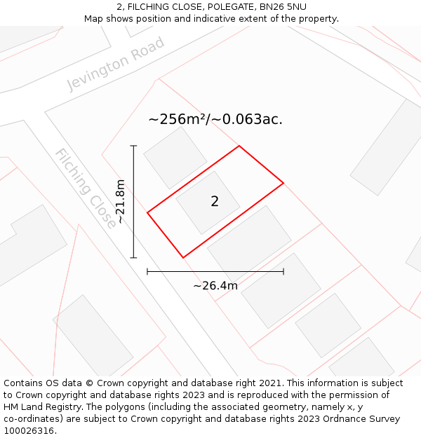2, FILCHING CLOSE, POLEGATE, BN26 5NU: Plot and title map