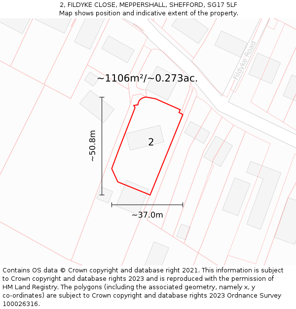 2, FILDYKE CLOSE, MEPPERSHALL, SHEFFORD, SG17 5LF: Plot and title map