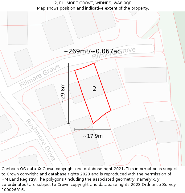 2, FILLMORE GROVE, WIDNES, WA8 9QF: Plot and title map