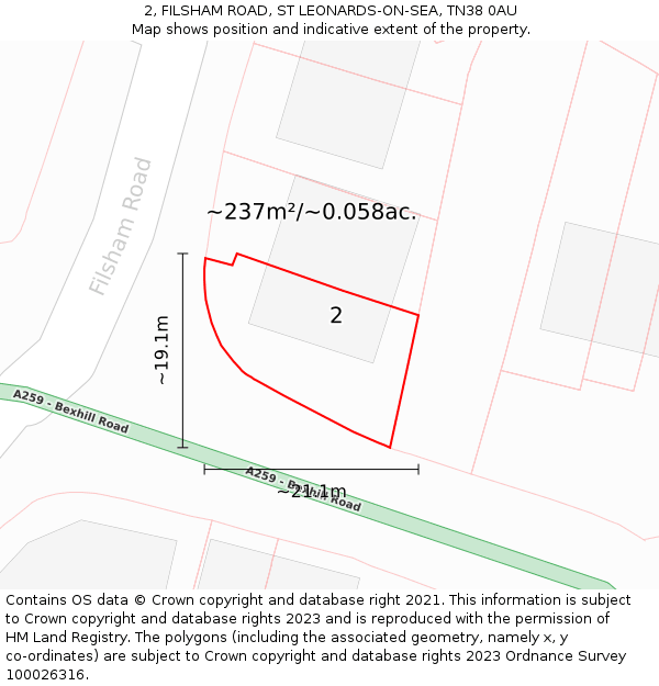 2, FILSHAM ROAD, ST LEONARDS-ON-SEA, TN38 0AU: Plot and title map