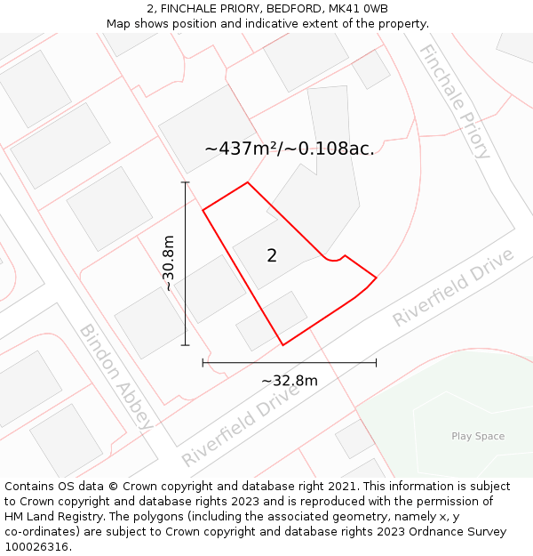 2, FINCHALE PRIORY, BEDFORD, MK41 0WB: Plot and title map
