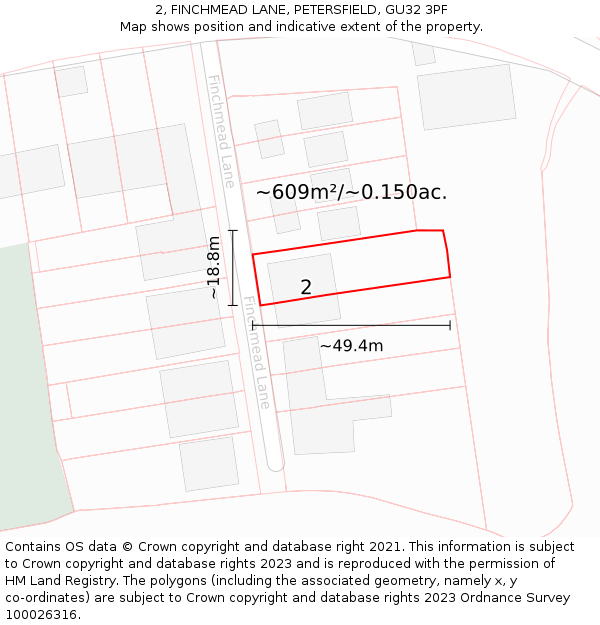 2, FINCHMEAD LANE, PETERSFIELD, GU32 3PF: Plot and title map