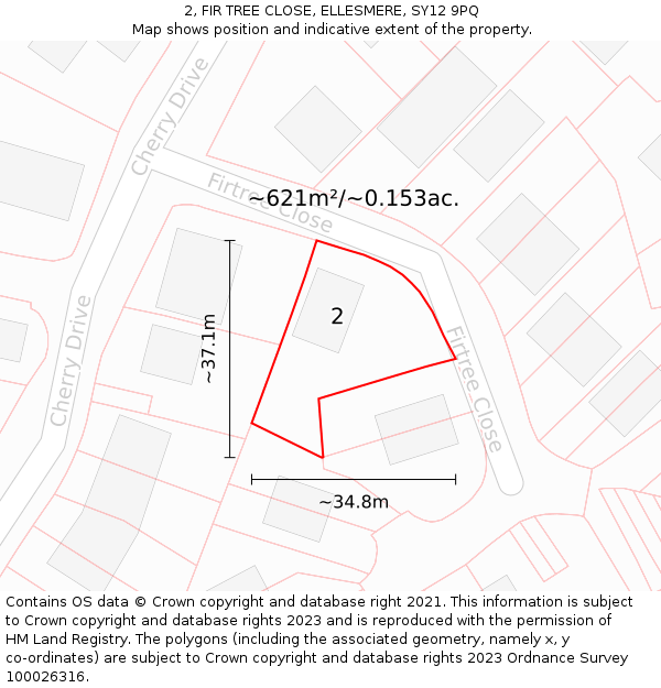 2, FIR TREE CLOSE, ELLESMERE, SY12 9PQ: Plot and title map