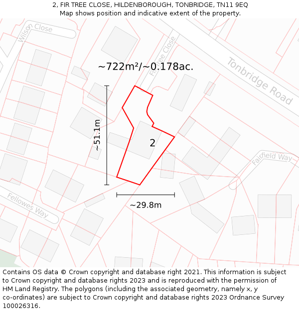 2, FIR TREE CLOSE, HILDENBOROUGH, TONBRIDGE, TN11 9EQ: Plot and title map