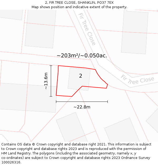 2, FIR TREE CLOSE, SHANKLIN, PO37 7EX: Plot and title map
