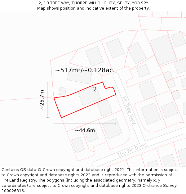 2, FIR TREE WAY, THORPE WILLOUGHBY, SELBY, YO8 9PY: Plot and title map