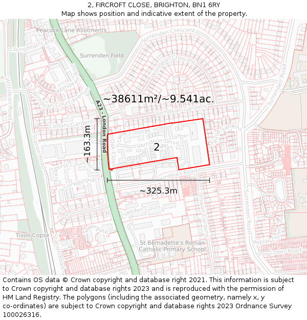 2, FIRCROFT CLOSE, BRIGHTON, BN1 6RY: Plot and title map