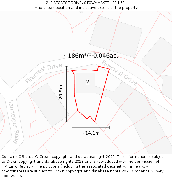2, FIRECREST DRIVE, STOWMARKET, IP14 5FL: Plot and title map
