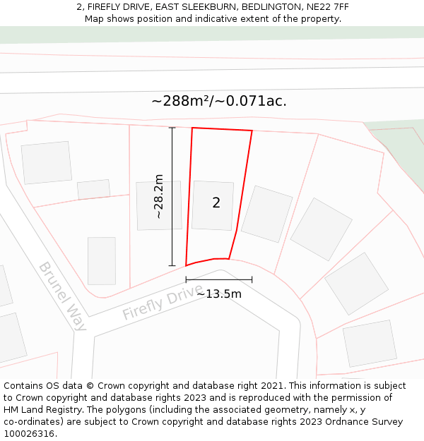 2, FIREFLY DRIVE, EAST SLEEKBURN, BEDLINGTON, NE22 7FF: Plot and title map