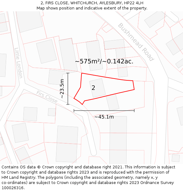 2, FIRS CLOSE, WHITCHURCH, AYLESBURY, HP22 4LH: Plot and title map