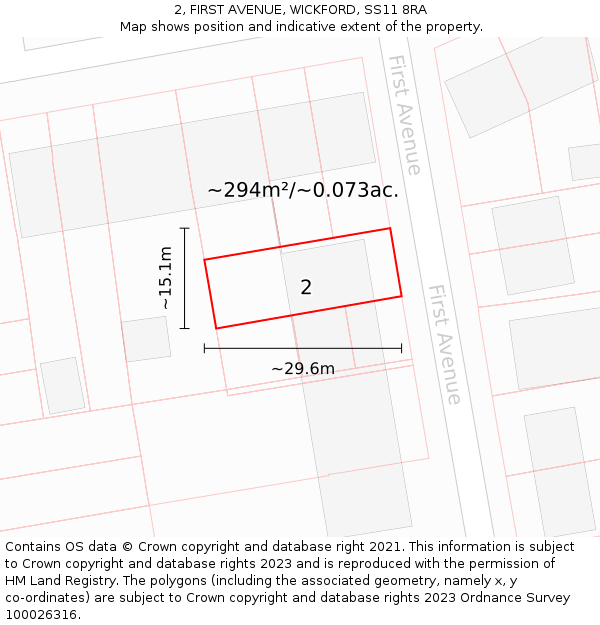 2, FIRST AVENUE, WICKFORD, SS11 8RA: Plot and title map