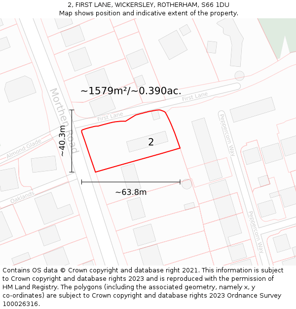 2, FIRST LANE, WICKERSLEY, ROTHERHAM, S66 1DU: Plot and title map