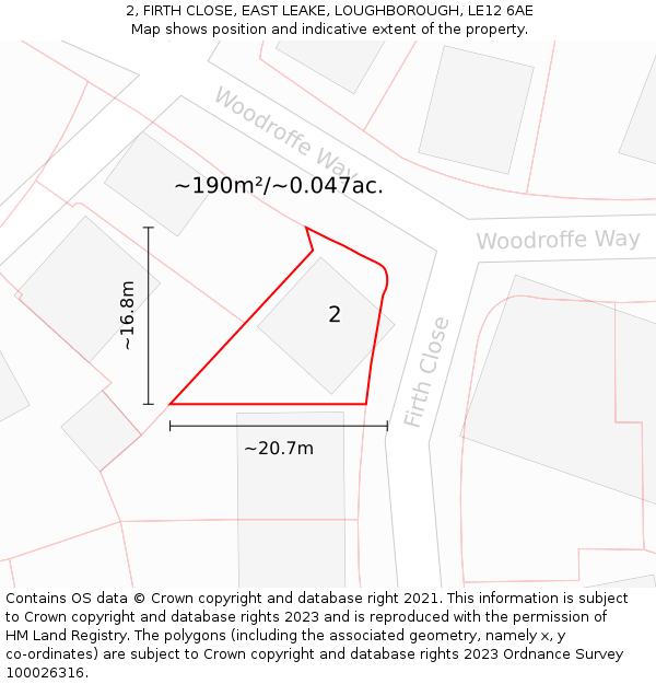 2, FIRTH CLOSE, EAST LEAKE, LOUGHBOROUGH, LE12 6AE: Plot and title map