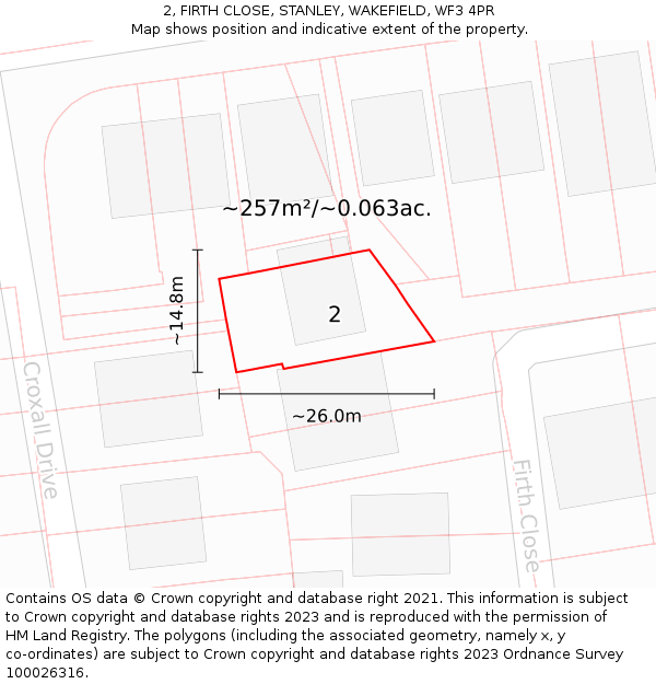 2, FIRTH CLOSE, STANLEY, WAKEFIELD, WF3 4PR: Plot and title map