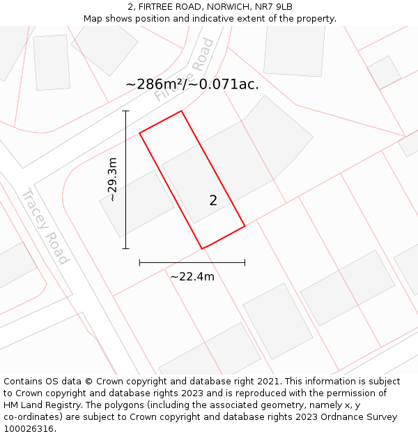2, FIRTREE ROAD, NORWICH, NR7 9LB: Plot and title map