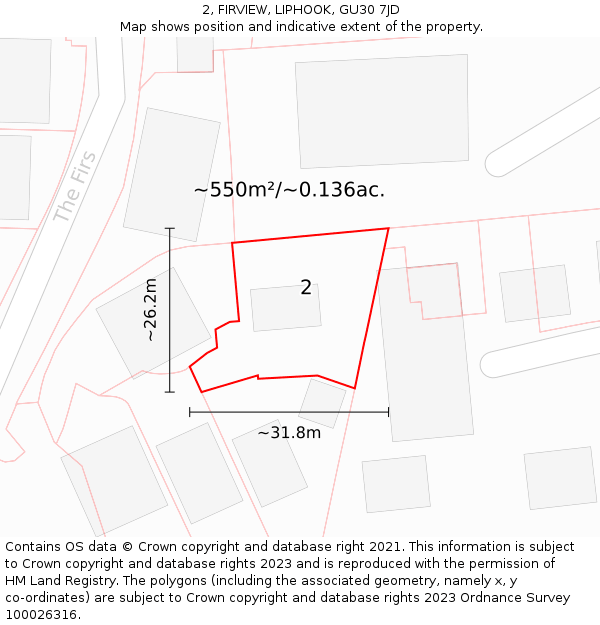 2, FIRVIEW, LIPHOOK, GU30 7JD: Plot and title map