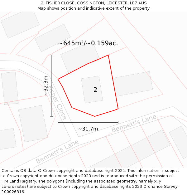 2, FISHER CLOSE, COSSINGTON, LEICESTER, LE7 4US: Plot and title map