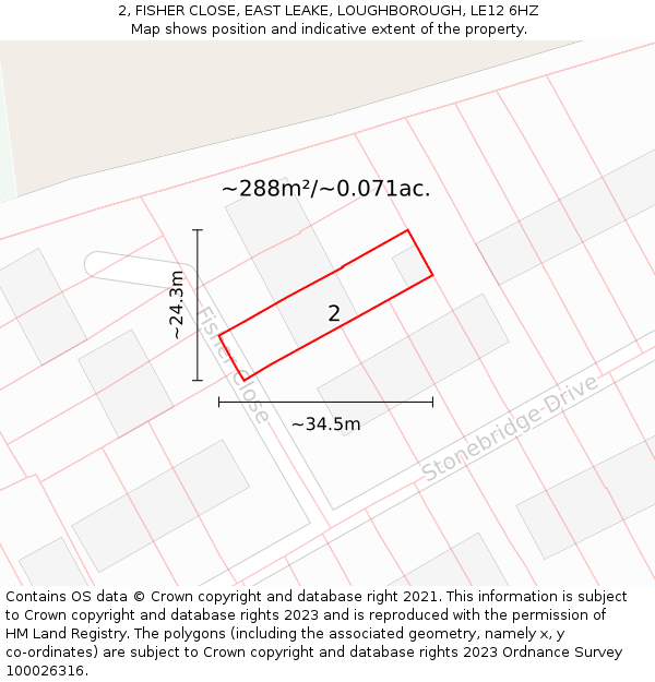 2, FISHER CLOSE, EAST LEAKE, LOUGHBOROUGH, LE12 6HZ: Plot and title map