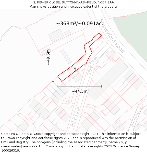 2, FISHER CLOSE, SUTTON-IN-ASHFIELD, NG17 2AA: Plot and title map