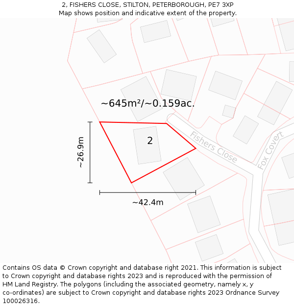 2, FISHERS CLOSE, STILTON, PETERBOROUGH, PE7 3XP: Plot and title map