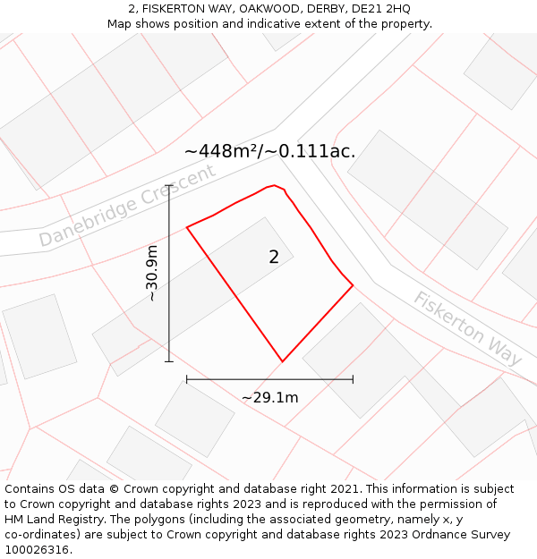 2, FISKERTON WAY, OAKWOOD, DERBY, DE21 2HQ: Plot and title map