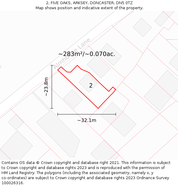 2, FIVE OAKS, ARKSEY, DONCASTER, DN5 0TZ: Plot and title map