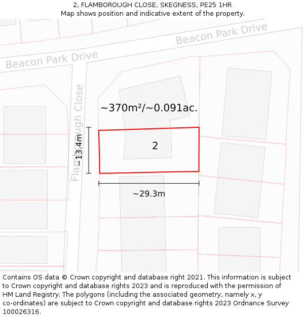 2, FLAMBOROUGH CLOSE, SKEGNESS, PE25 1HR: Plot and title map