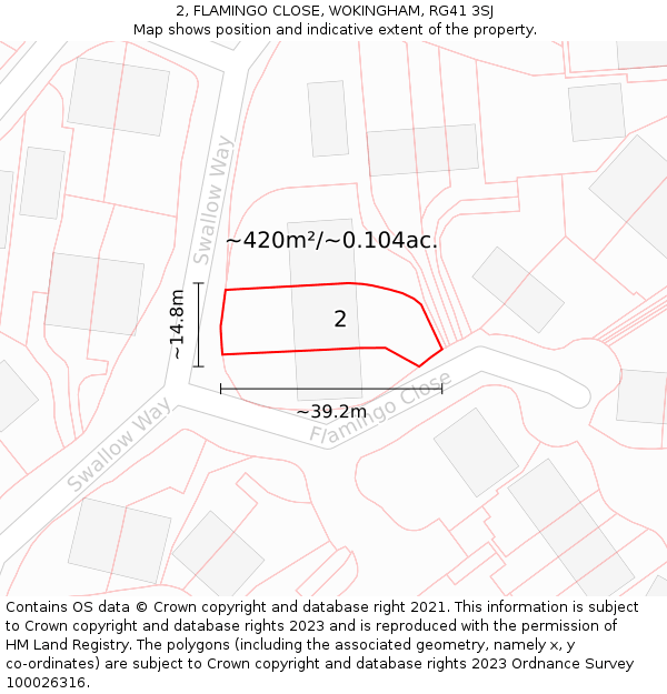 2, FLAMINGO CLOSE, WOKINGHAM, RG41 3SJ: Plot and title map