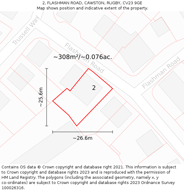 2, FLASHMAN ROAD, CAWSTON, RUGBY, CV23 9GE: Plot and title map