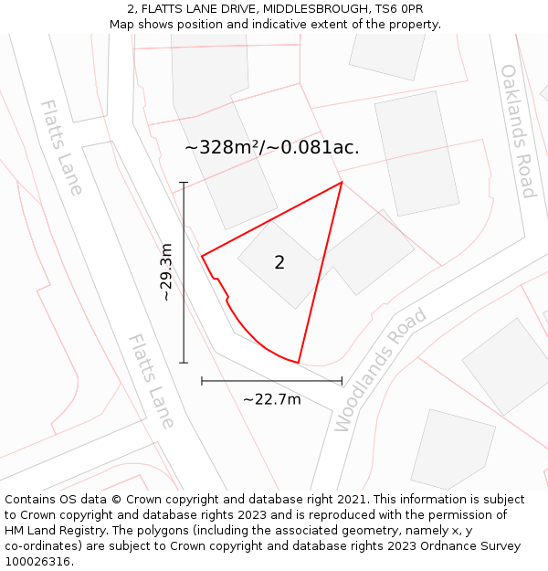 2, FLATTS LANE DRIVE, MIDDLESBROUGH, TS6 0PR: Plot and title map