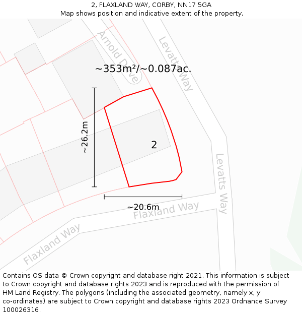 2, FLAXLAND WAY, CORBY, NN17 5GA: Plot and title map
