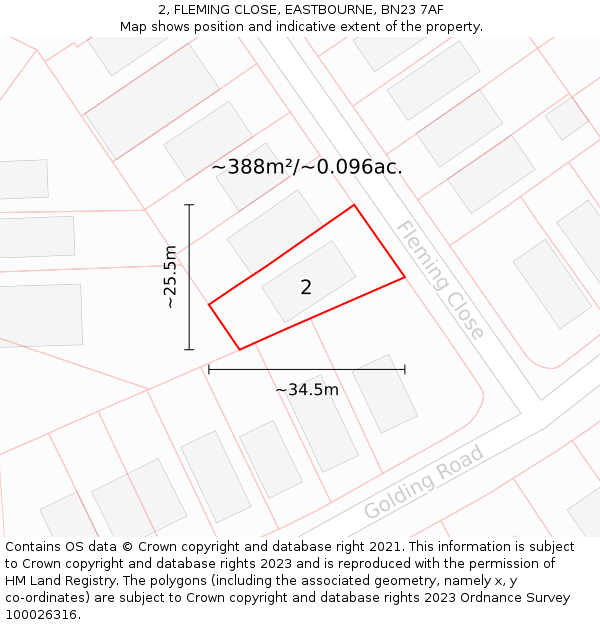 2, FLEMING CLOSE, EASTBOURNE, BN23 7AF: Plot and title map