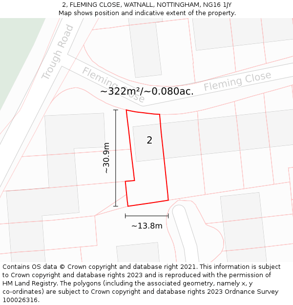 2, FLEMING CLOSE, WATNALL, NOTTINGHAM, NG16 1JY: Plot and title map