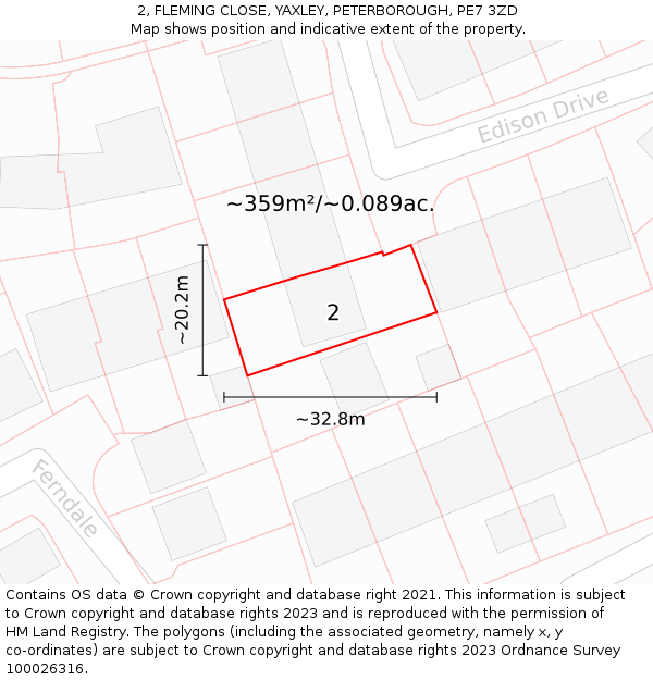 2, FLEMING CLOSE, YAXLEY, PETERBOROUGH, PE7 3ZD: Plot and title map
