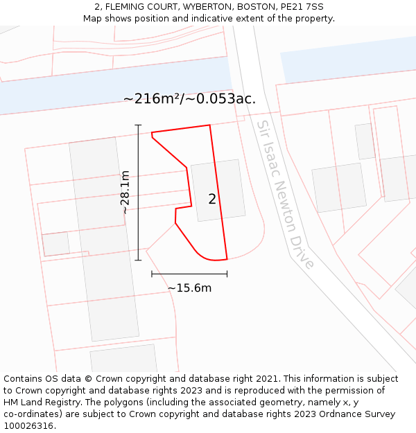 2, FLEMING COURT, WYBERTON, BOSTON, PE21 7SS: Plot and title map