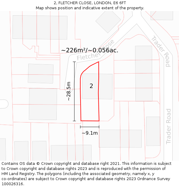2, FLETCHER CLOSE, LONDON, E6 6FT: Plot and title map