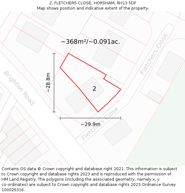 2, FLETCHERS CLOSE, HORSHAM, RH13 5DF: Plot and title map