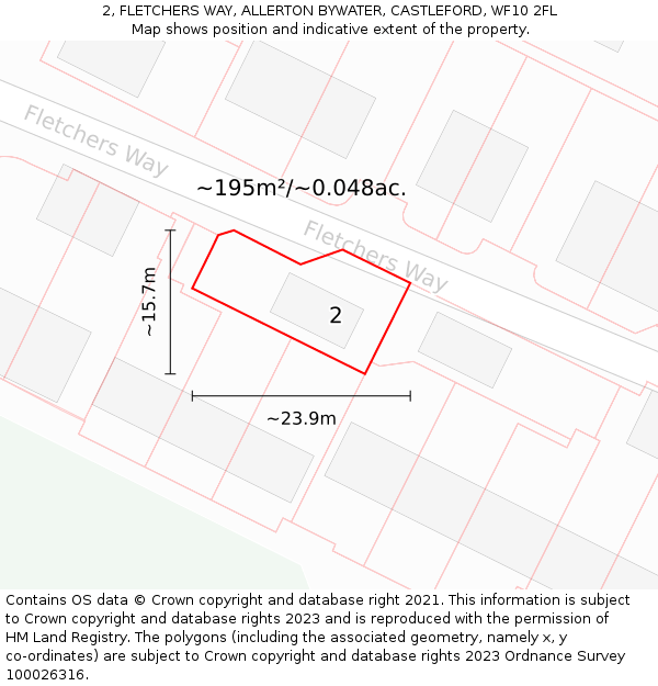 2, FLETCHERS WAY, ALLERTON BYWATER, CASTLEFORD, WF10 2FL: Plot and title map