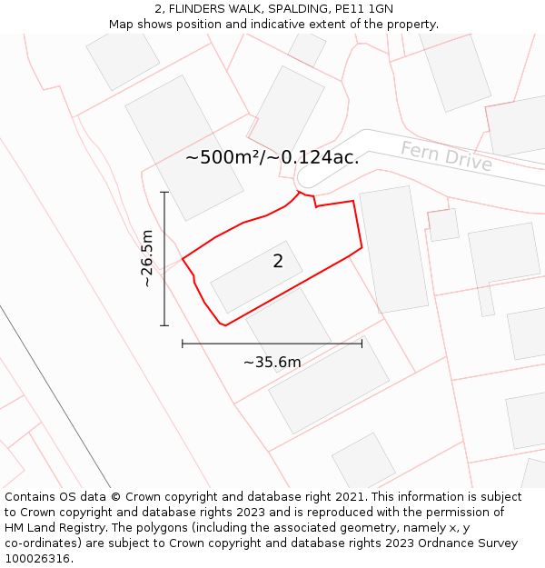 2, FLINDERS WALK, SPALDING, PE11 1GN: Plot and title map